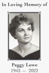 A black and white photo of the author's mother, Peggy Lowe